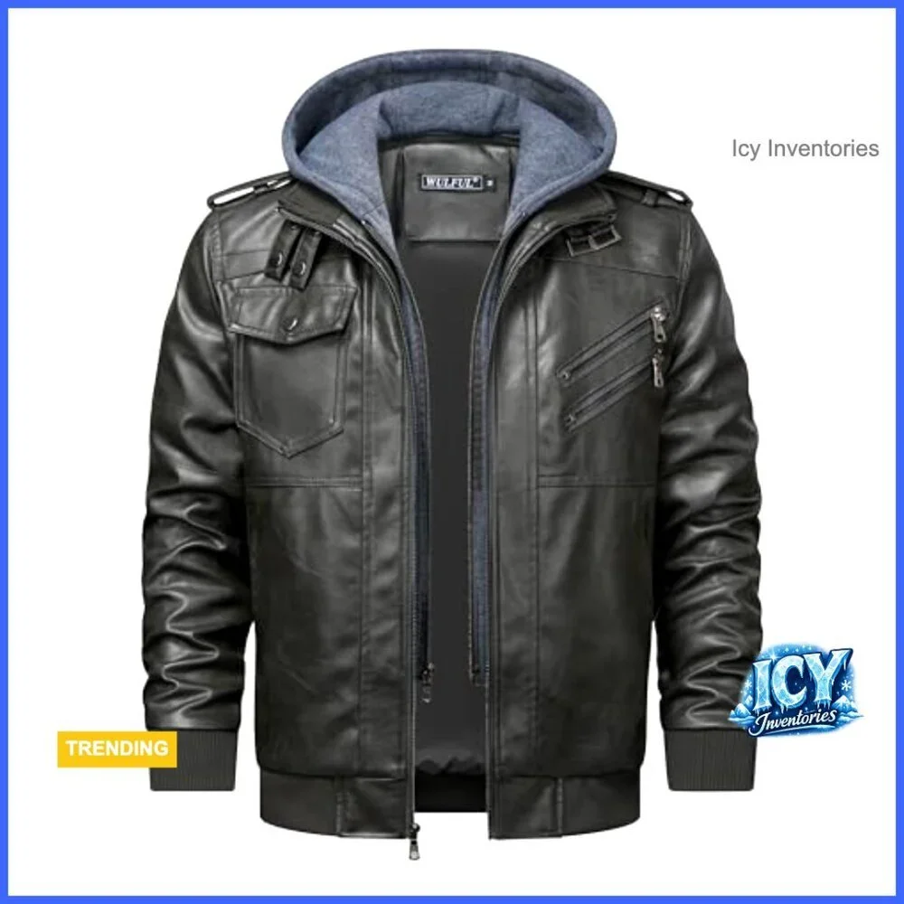 Men's Faux Leather Jacket Lapel Zip-Up Slim Fit Coat